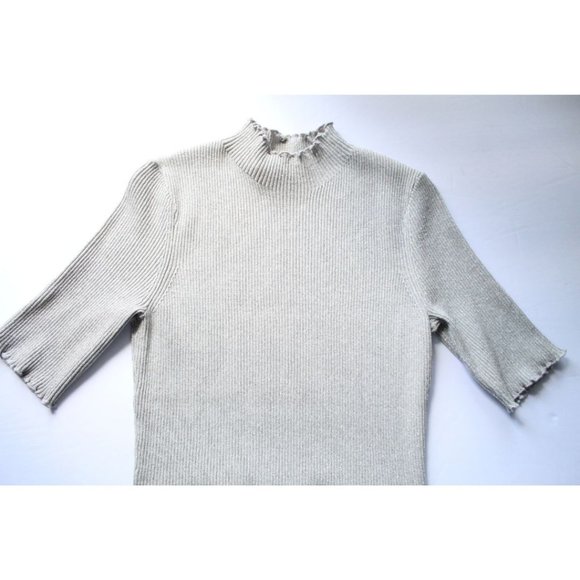 3.1 Phillip Lim Short Sleeve Metallic Top Ivory Size Small - Picture 5 of 9